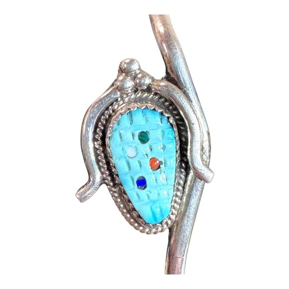 Zuni Beverly Etsate Turquoise Corn Maiden Carved Cuff Bracelet Sterling Silver - Picture 2 of 6